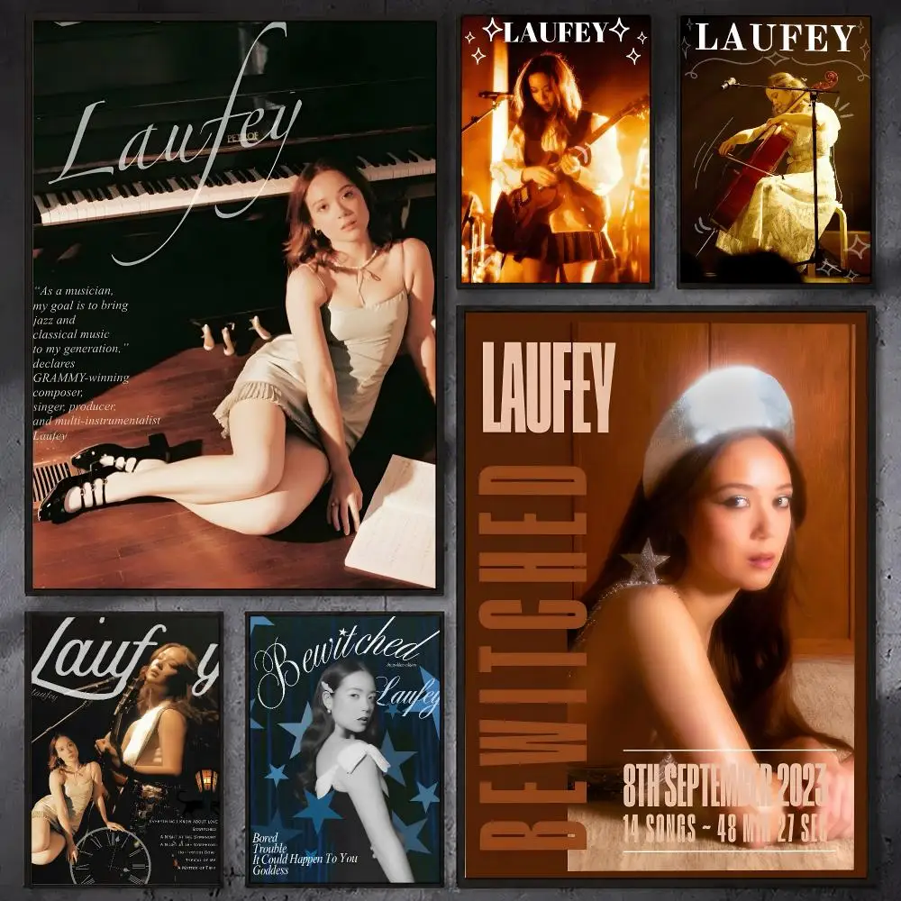 Singer L-Laufey Music Album Poster Waterproof Sticky Wall Art Print For Bedroom Living Room Hallway Bar Home Decor