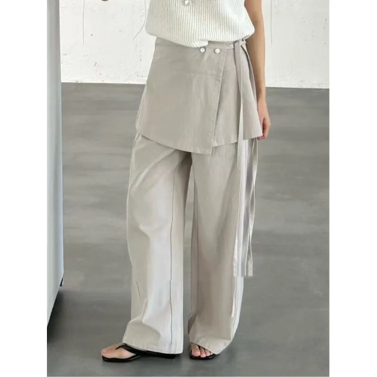 

High Waist Casual Pants Women's Detachable Belt Design Fake Two-Piece Leather Curtain Spring Summer New Korean Style
