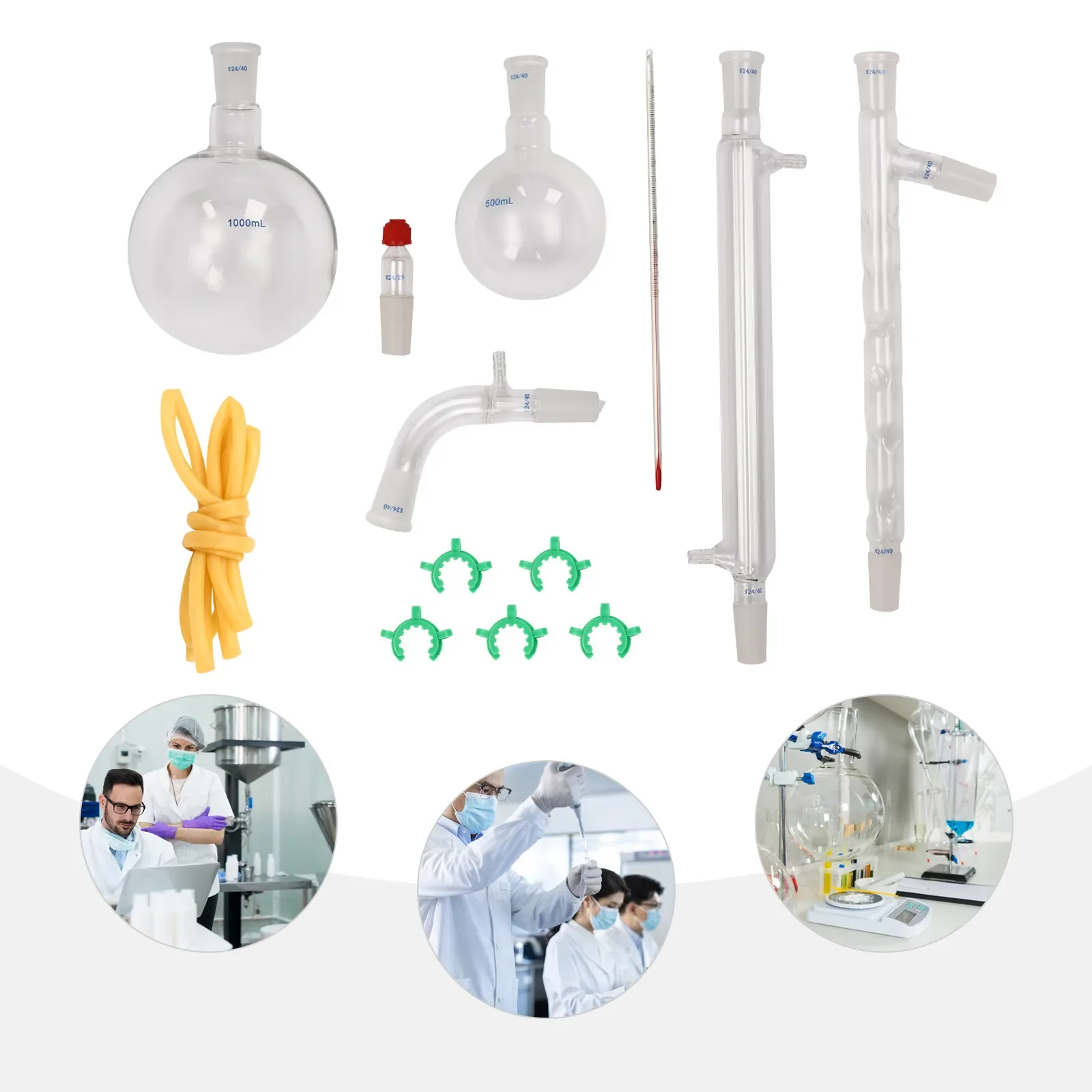 

13 PCS Lab Chemilcal Unit 24/40 Joints Glass Organic Chemistry Lab Glassware Kit