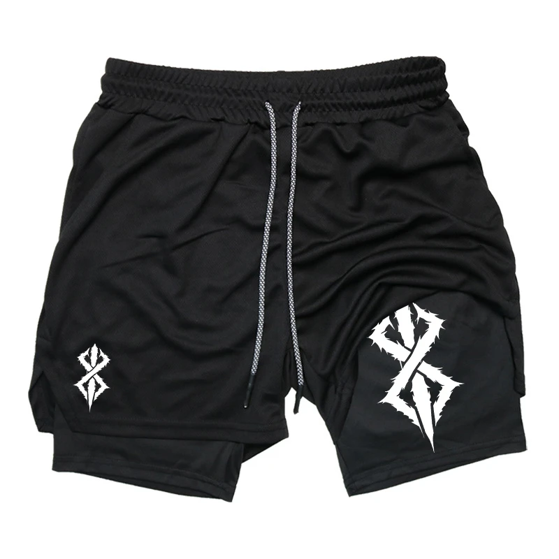Summer Shorts for Men 2 in 1 Athletic Gym Workout Running Performance Print with Phone Pocket Quick Dry Breathable