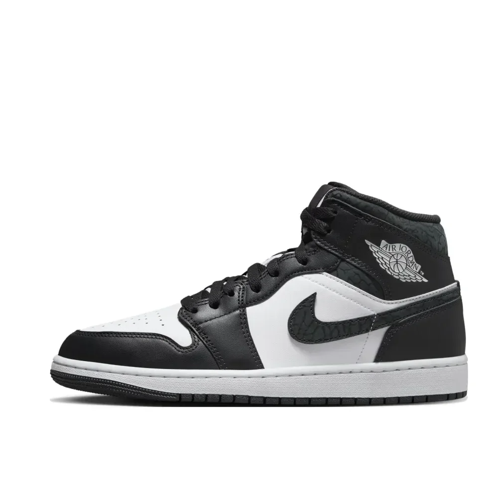 Męskie buty do koszykówki Nike Original Air Jordan 1 MID Classic Wygodne, odporne na zużycie, antypoślizgowe, czarno-białe