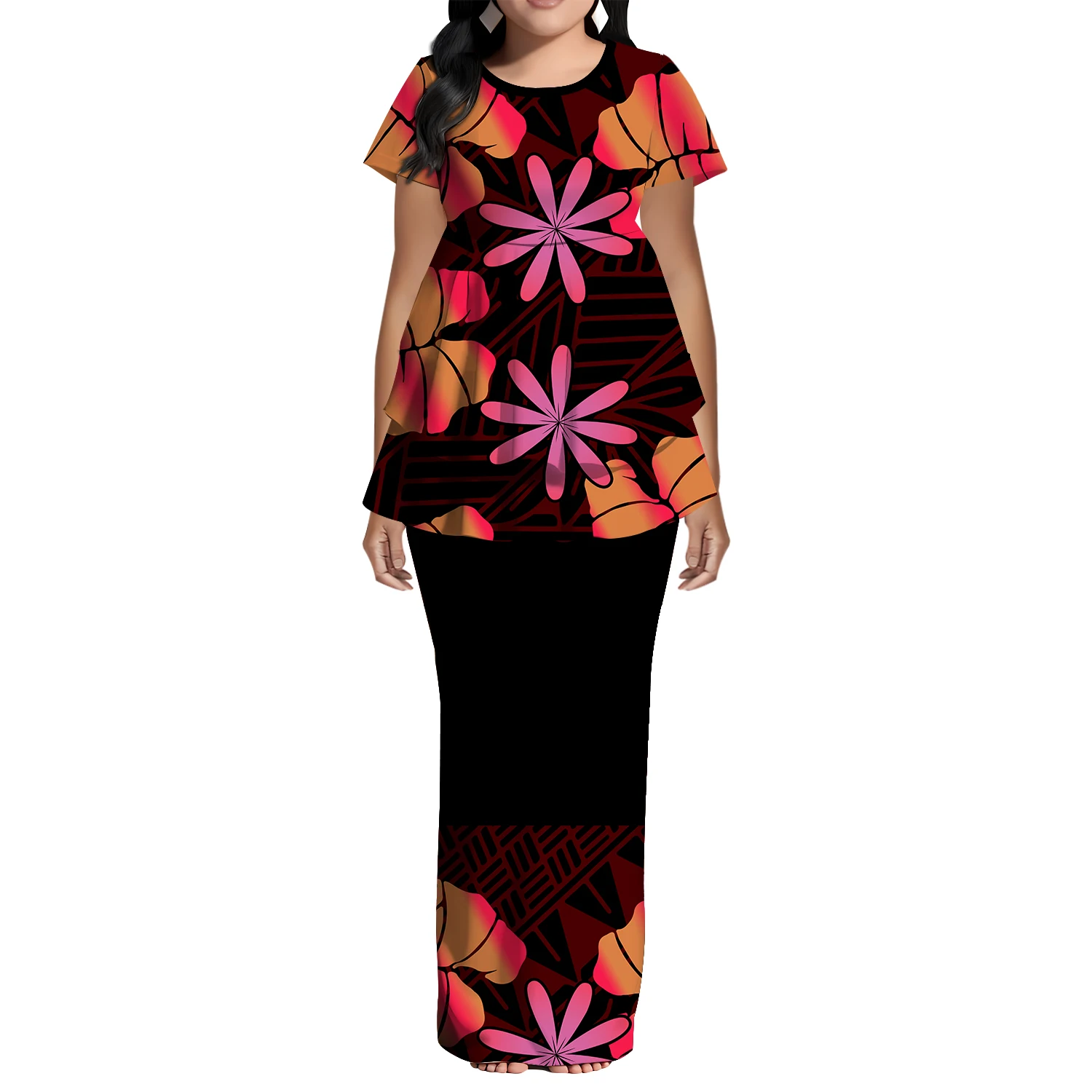 Fishtail Patchwork Design Top And Slit Skirt Custom-Made Polynesian Woman Dress Pattern Logo Island Puletasi 2025 New
