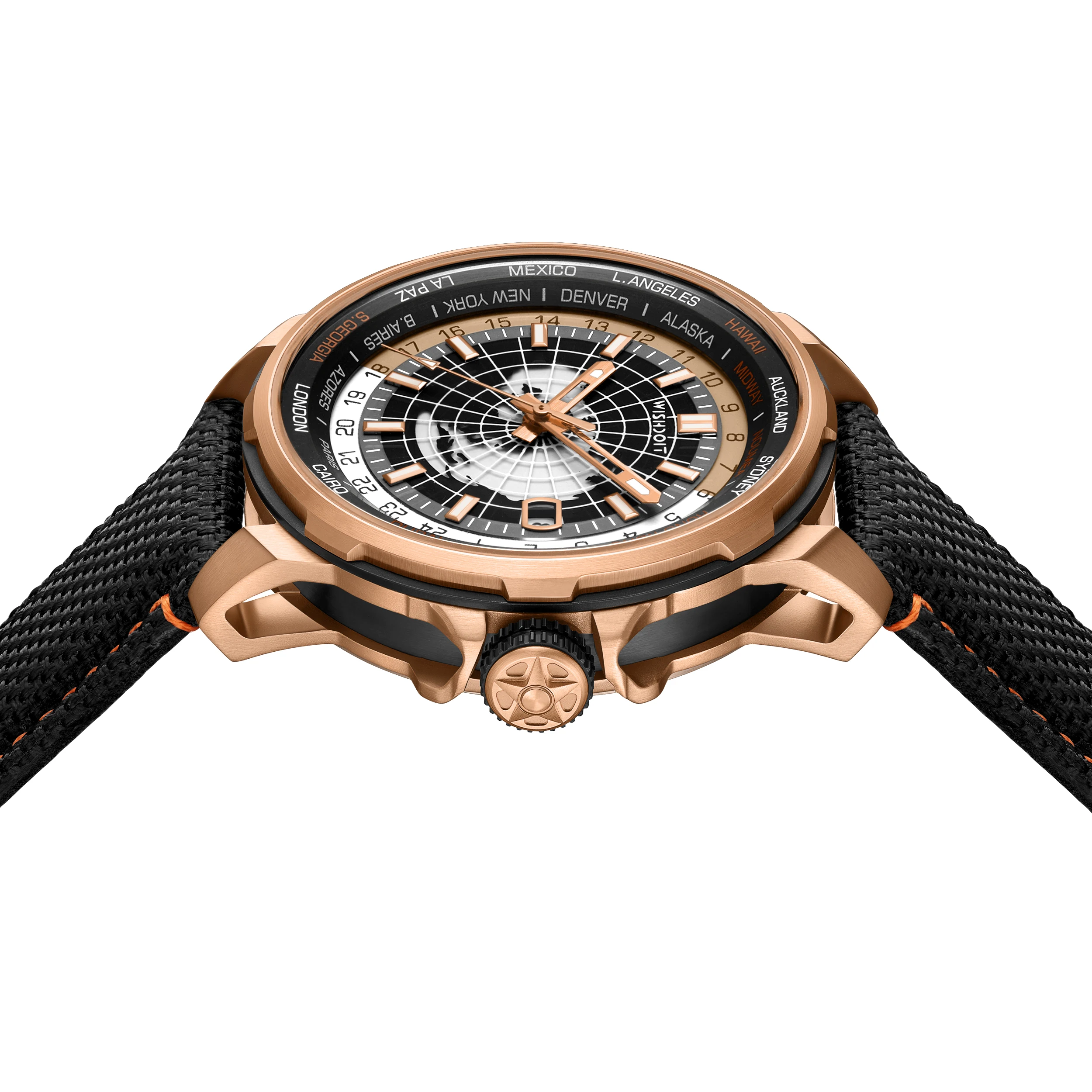 WISHDOIT NH34A GMT Automatic Mechanical Movement Advanced Business Watch Earth Dial Calendar Function With Backlight 5 ATM