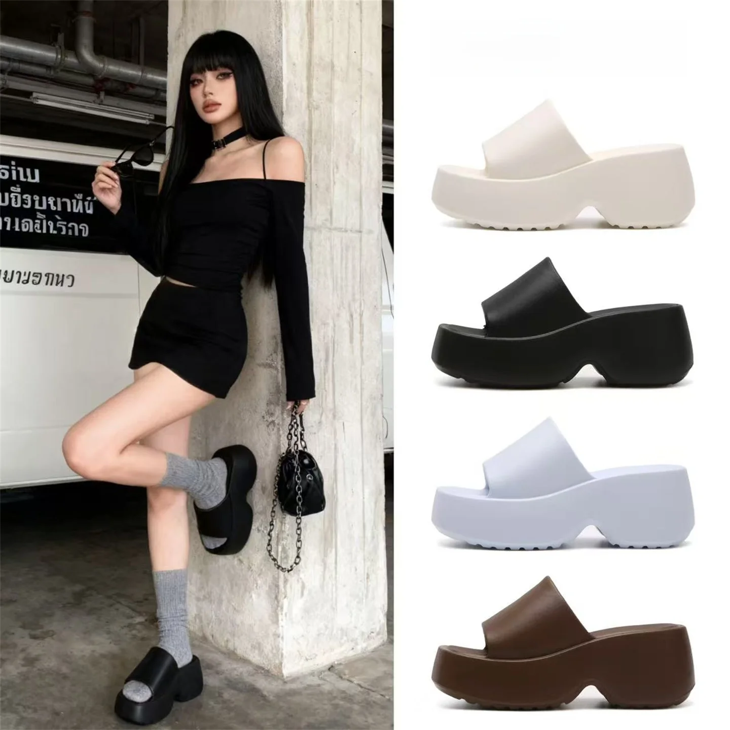 

Модные уличные сандалии на толстом каблуке 8 см для женщин, летние пляжные шлепанцы, нескользящие, дышащие, водонепроницаемые, из ЭВА