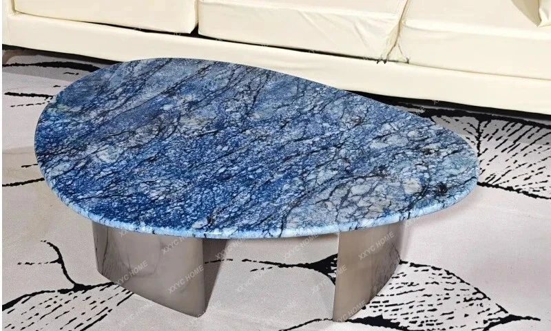 Light luxury natural marble coffee table water drop-shaped small apartment oval high-end fashion