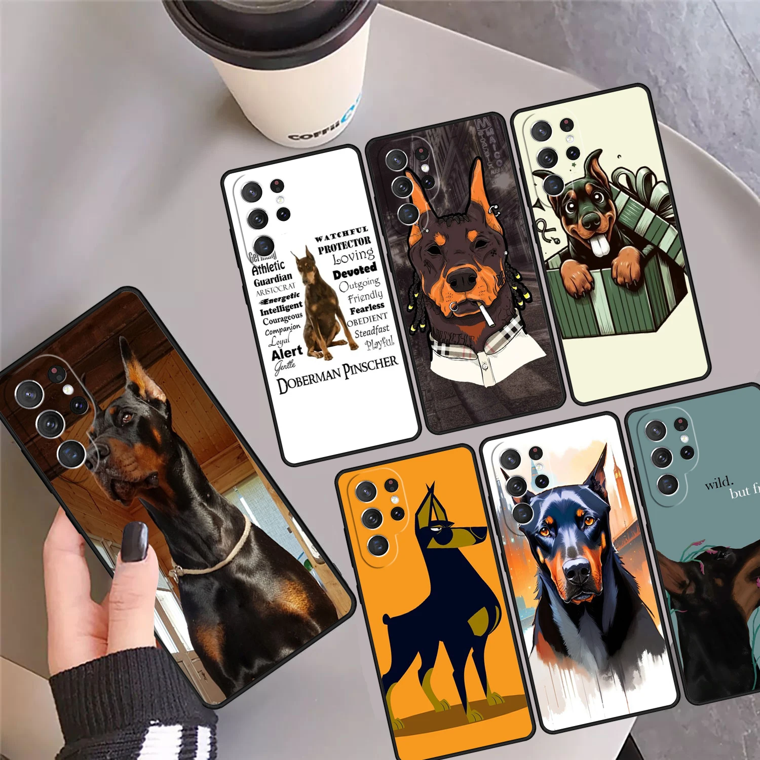 Cartoon Doberman Dog Phone Case Cover For Samsung Galaxy S24 Ultra 23 S22 Plus S21 FE S20 S8 S9 S10 Note 10 Pro Note 20 Ultra