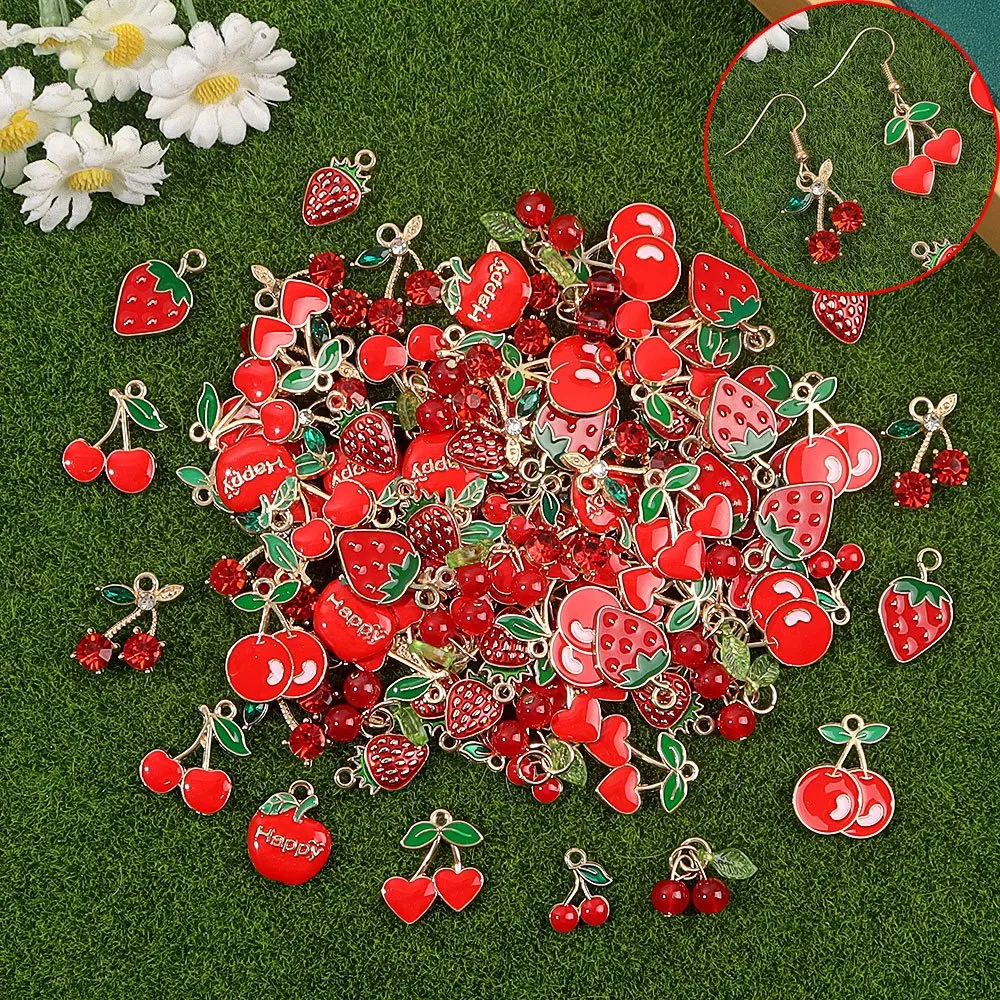 3/9/18pcs Mixed Red Cherry Strawberry Apple Shaped Decorative Pendants,DIY Earrings,Valentine's Day Gifts Decorative Accessories