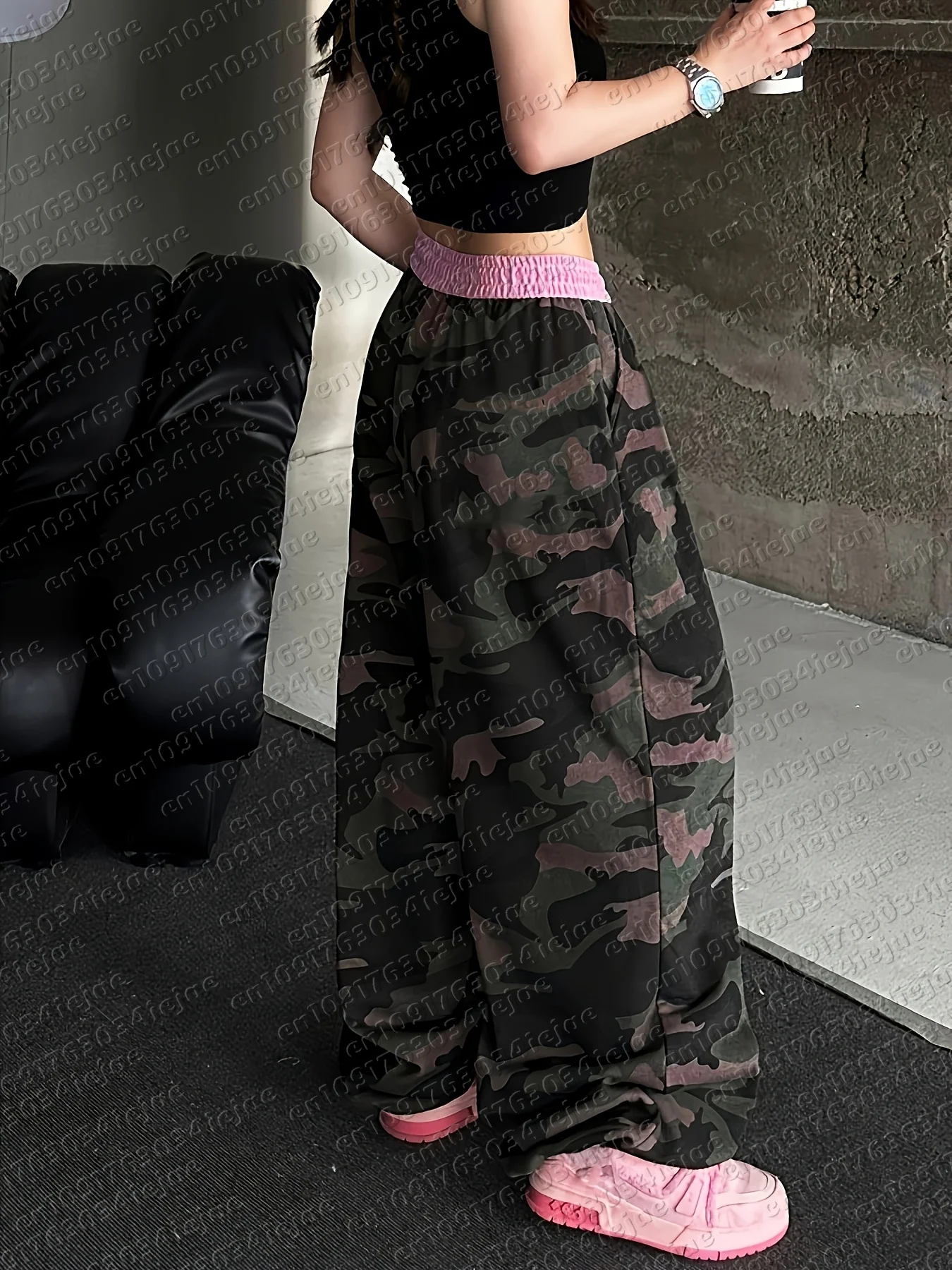 Damen-Freizeithose mit Rotem Leopardenmuster und Weitem Bein, mit Kordelzug für eine Schmeichelhafte Passform – Detail 8