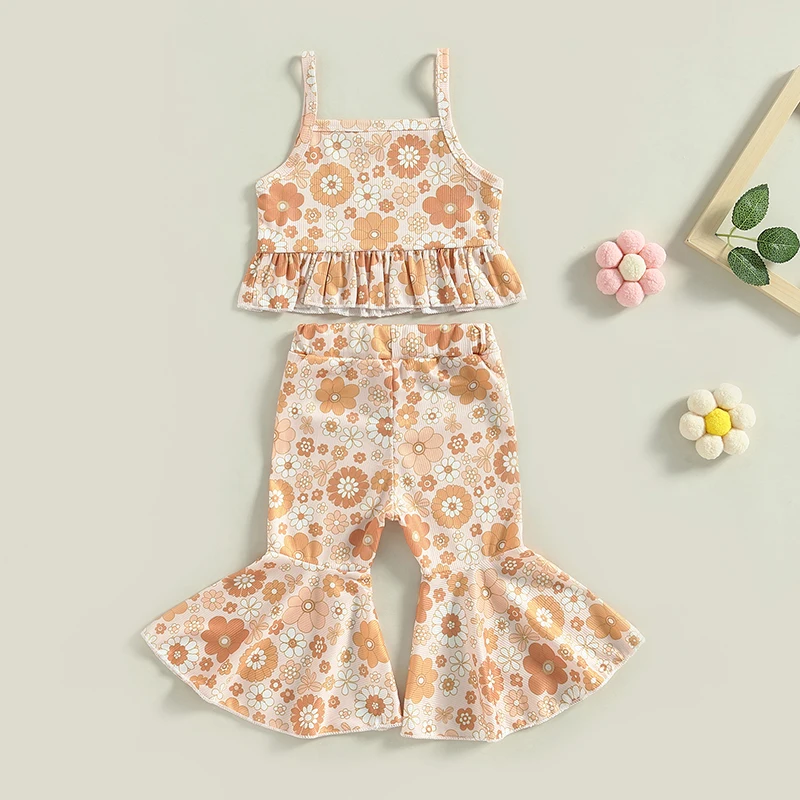 2023-03-03 Lioraitiin 0-4Years Toddler Girls 2Pcs Summer Outfit Sets Sleeveless Backless Sling Vest Floral Flared Pants