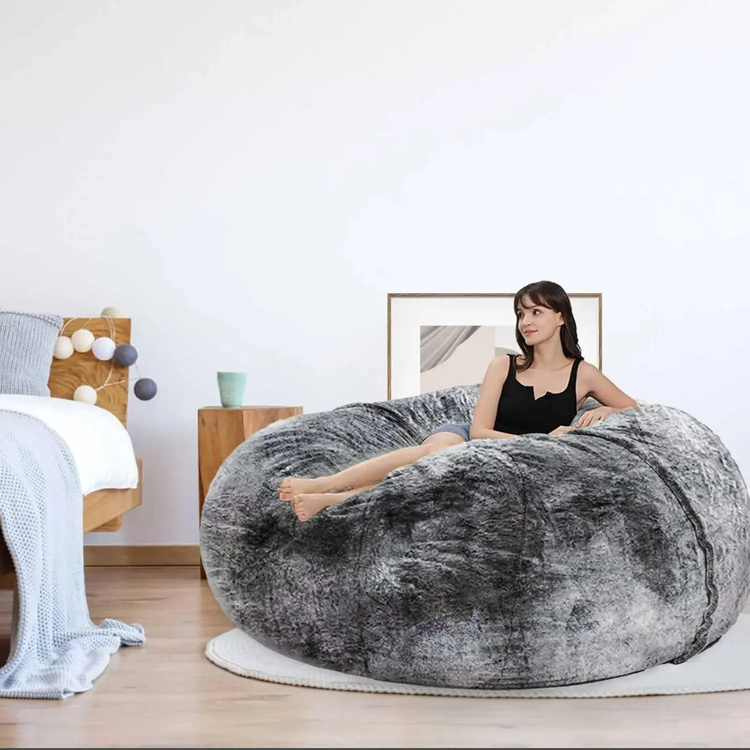 

Bean Bag Chair for Adults Kids Without Filling Comfy Fluffy Giant Round Beanbag Lazy Sofa Cover for Reading Chair Floor Chair,