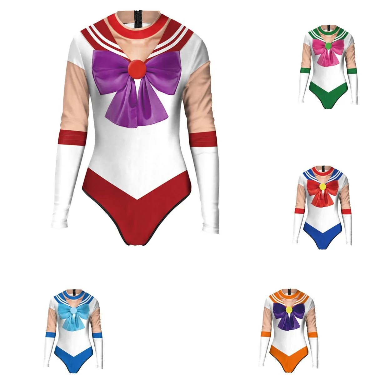 

Anime Sailor 3d Long Sleeve Swimsuit Women Tsukino Bodysuit Halloween Cosplay Costume Fun Swimming Party Dress