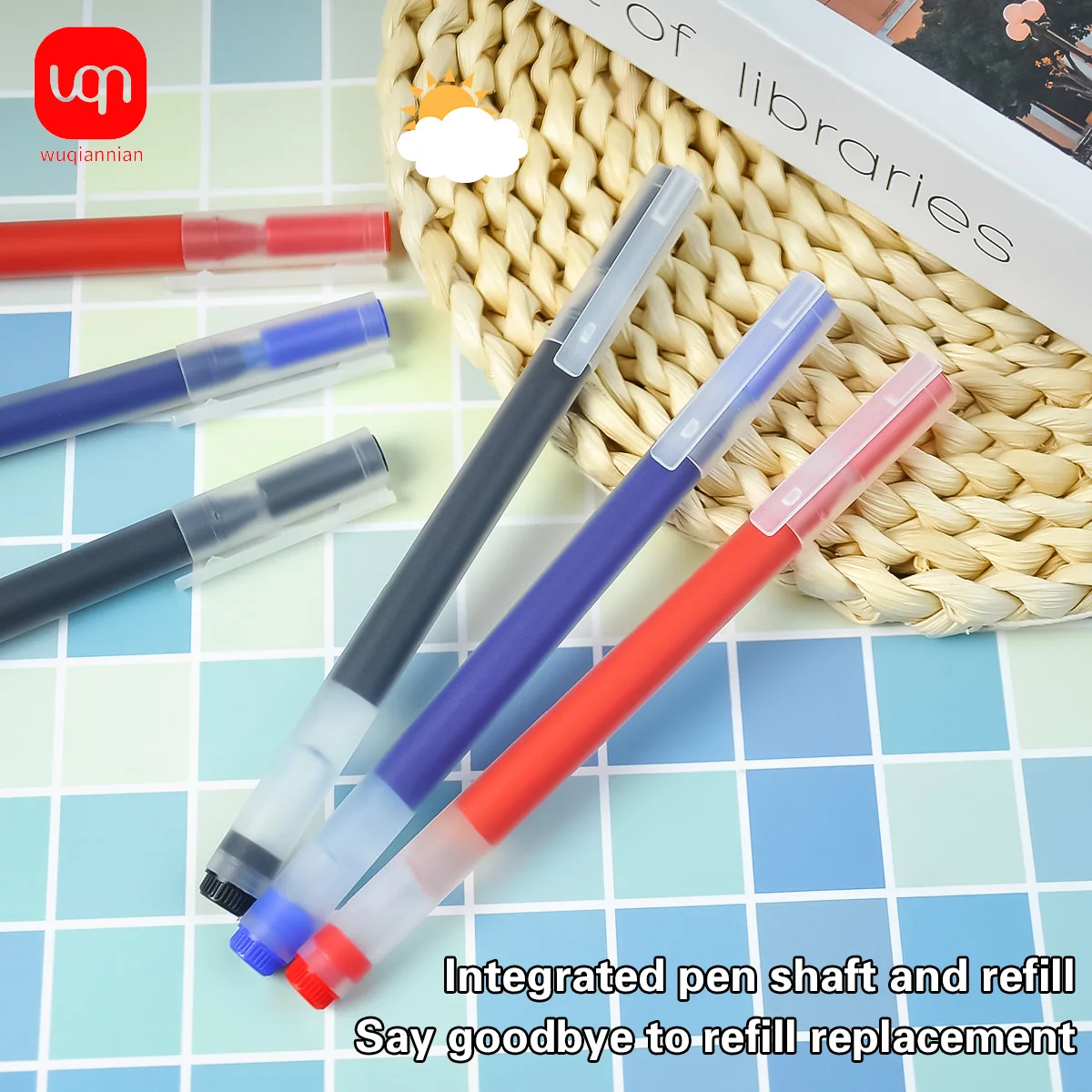 WQN-12PCS Gel Pen,Smooth Writing Transparent Pen Barrel, Multicolor Ink, School And Office Stationery Supplies