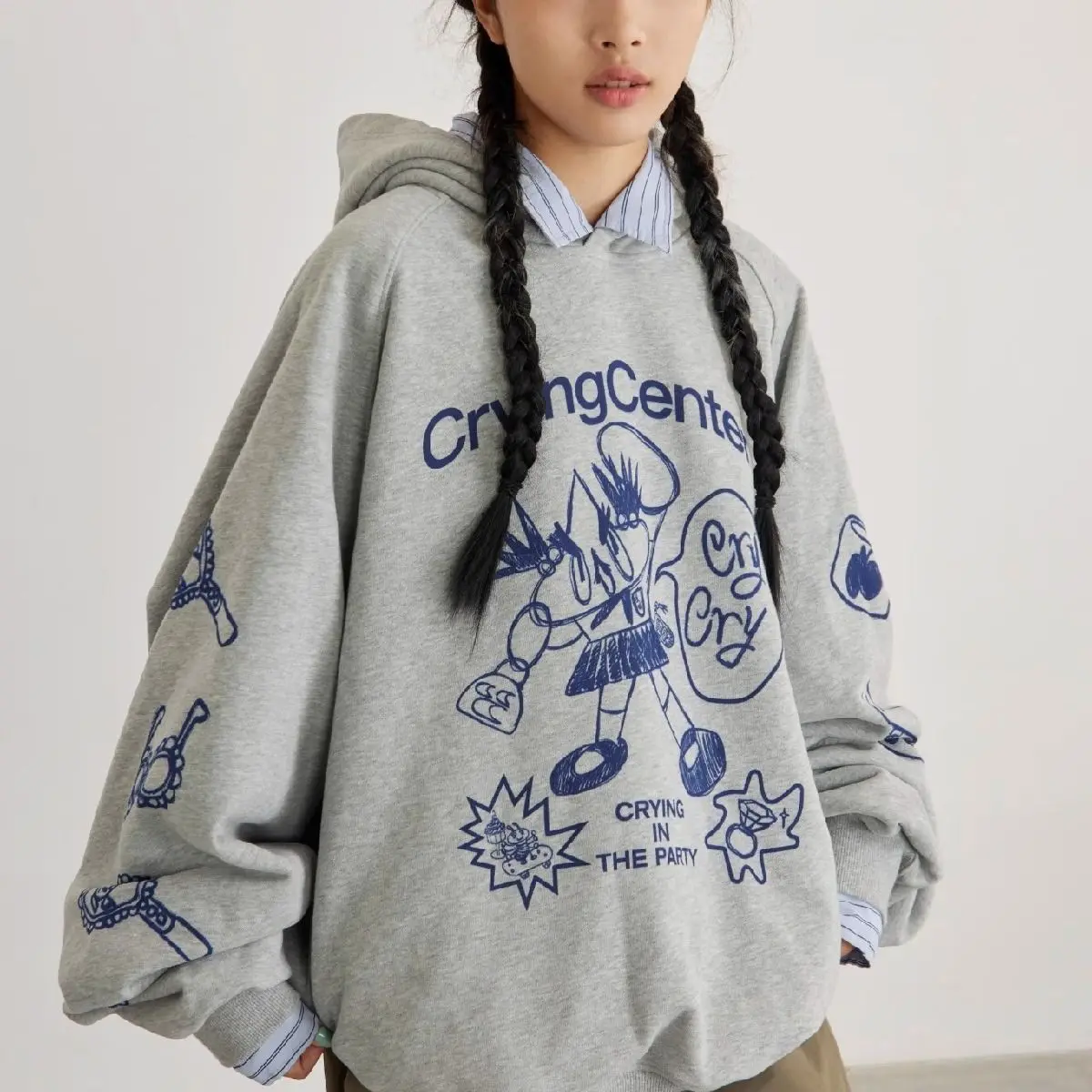 Heavy 450g pure cotton American hand-painted Tearboy sweatshirt for women autumn loose and fun hooded couple wear top jacket y2k