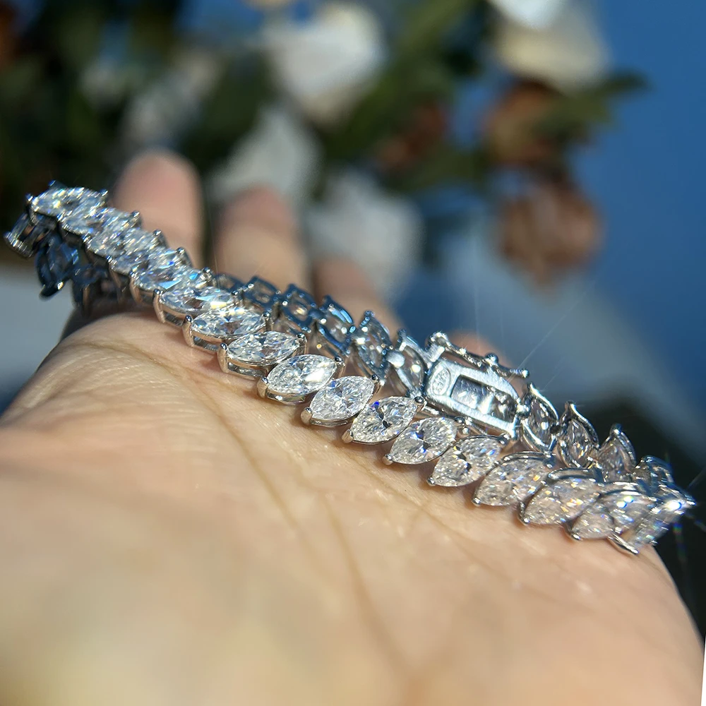 

BXINY Marquise Cut Moissanite Tennis Bracelets 100% S925 Silver for Women Certified Diamond Hand Chain Luxury Gifts Fine Jewelry
