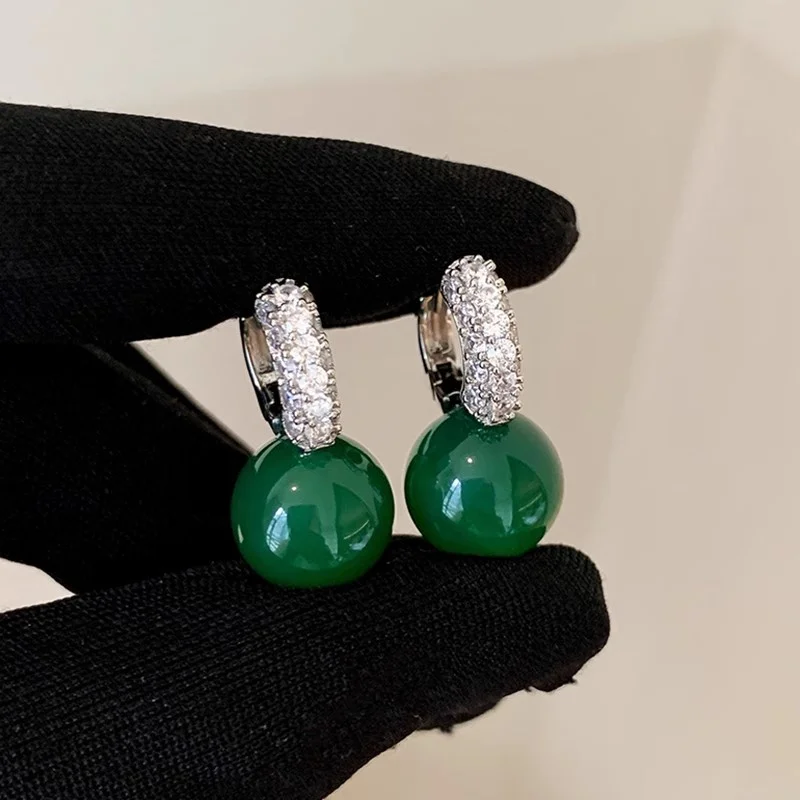 

Vintage Natural Green Agate Earrings for Women's Jade High-end Fashion Light Luxury Banquet Accessories Trendy Jewelry
