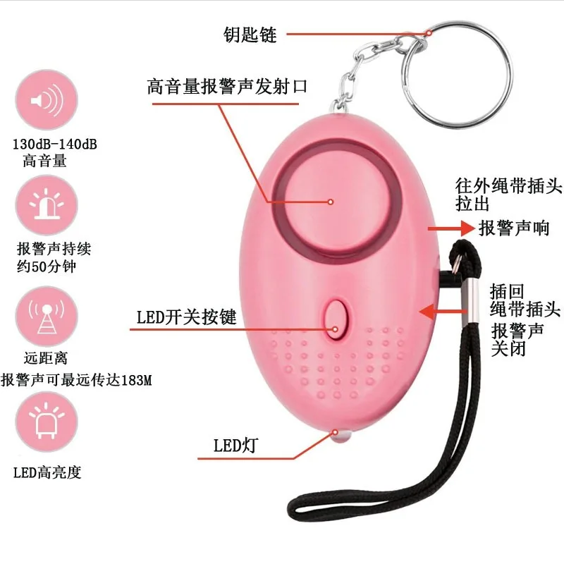 المرأة إنذار شخصي المفاتيح زر الطوارئ مع 130dB صفارة الإنذار للأطفال المسنين مكافحة هجوم جهاز السلامة إنذار شخصي الجرس
