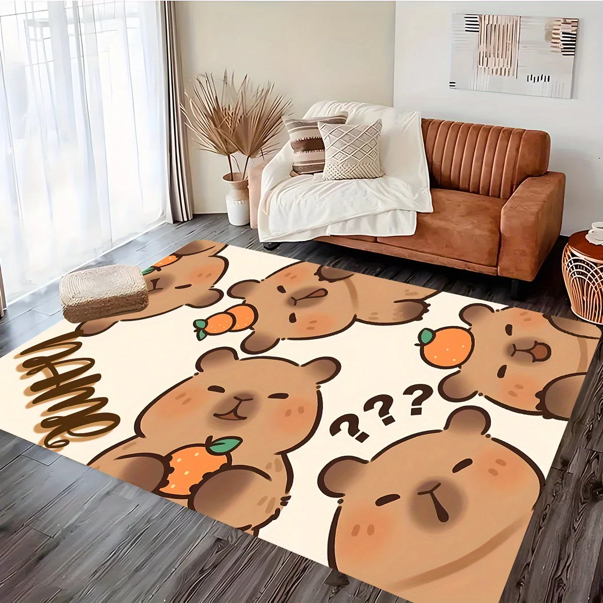 Cute Capybara Cartoon Carpet Mat Rug Home Decoration for Kids Room Living Room Playful Animal Design Living Room Decoration