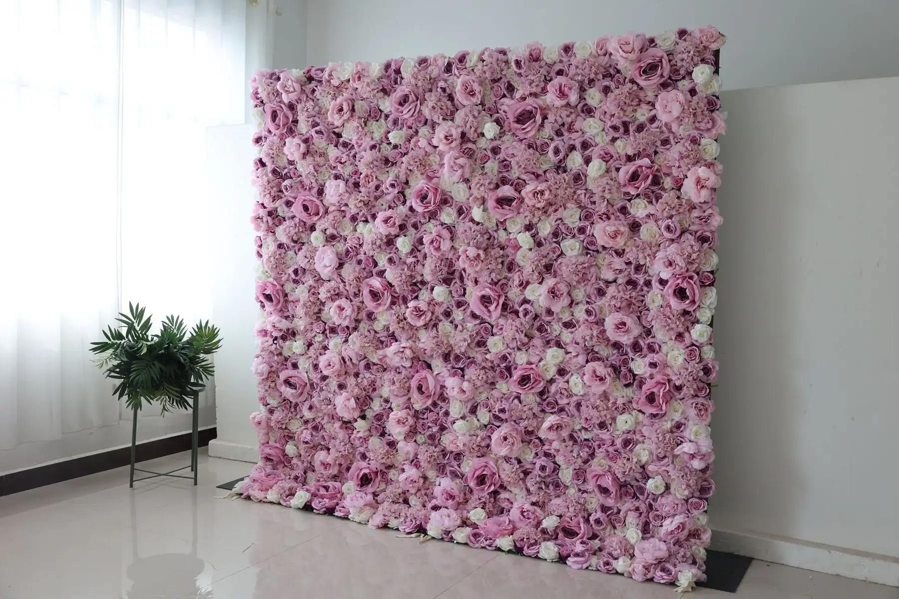 Royal Series luxury grey purple 3D mixed floral fabric wall Wedding background props rose peony green plant curtain wall