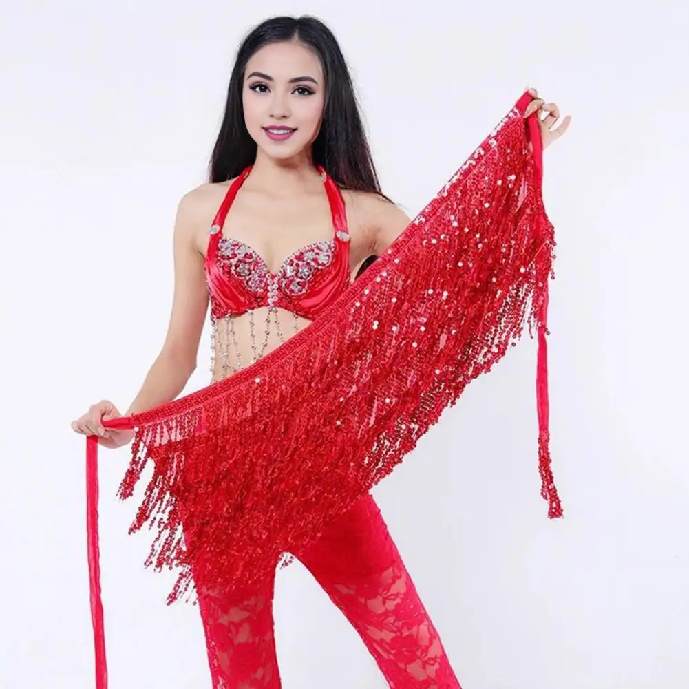 Jupe de danse du ventre à paillettes pour femmes, jupe bohème avec pompon, double couche pour le latin