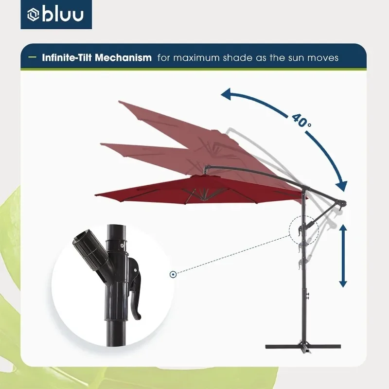 Guarda-chuva suspenso cantilever exterior do pátio offset, 24 meses de resistência ao desbotamento, repelente de água, proteção UV