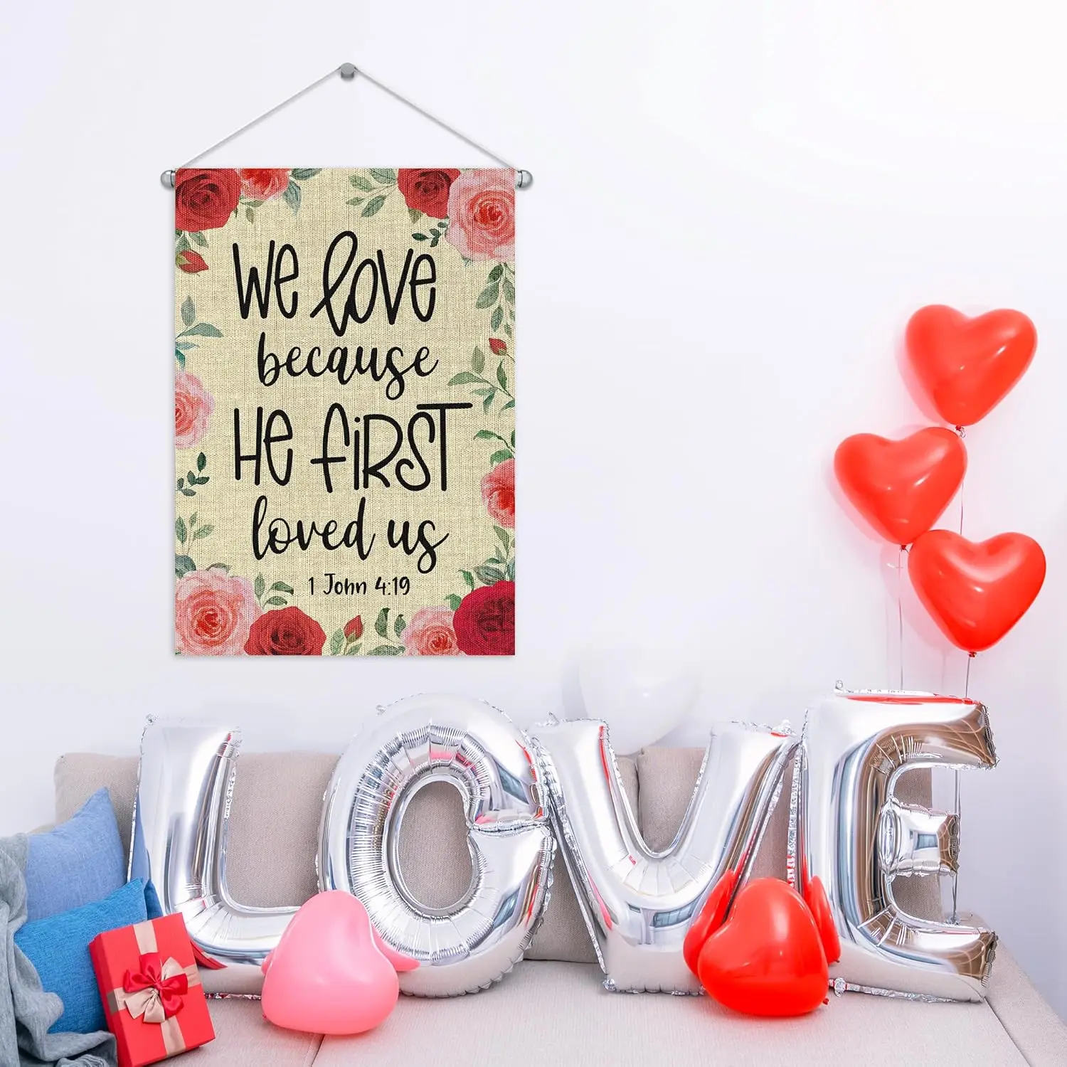 WATINC Valentine's Day Christian Garden Flag - 12 x 18 Inch We Love Because He First Loved us 1 John 4:19 Double Sided O ZZM