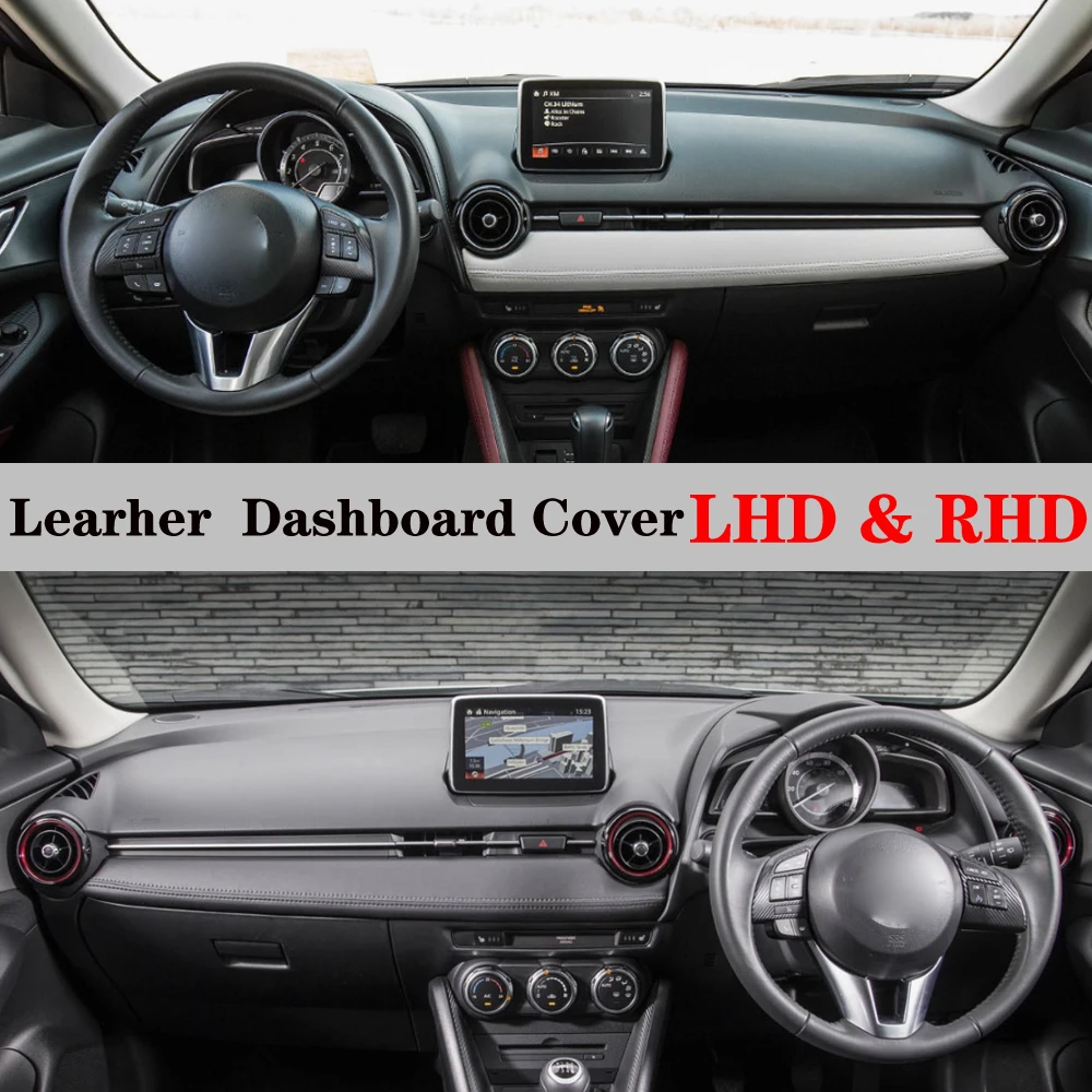 Leather Dashmat Automobile Dashboard Cover Dash Mat Anti-UV Carpet Car Accessories For Mazda2 Demio Mazda 2 DJ DL 2015 2016-2021