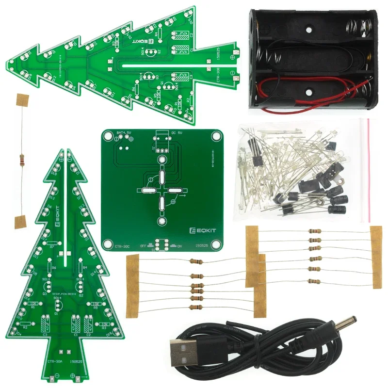 Three-Dimensional 3D Christmas Tree LED DIY Kit Red/Green/Yellow LED Flash Circuit Kit Electronic Fun Suite