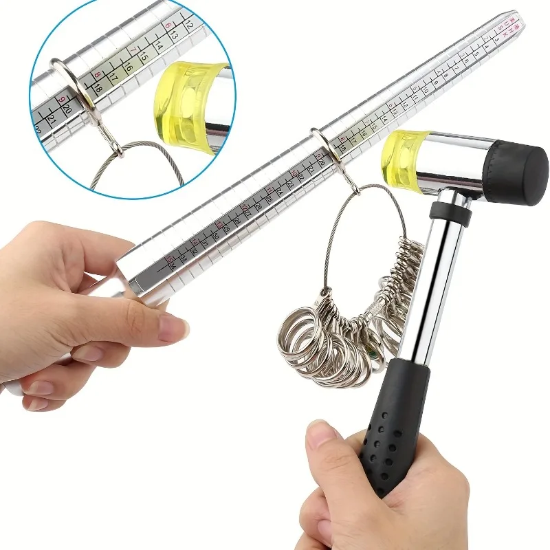 

HK/США/Япония/Великобритания/ЕС кольцевая оправка металлическое кольцо набор измерительных приборов со стальным резиновым молотком для изготовления колец ювелирные изделия DIY инструмент