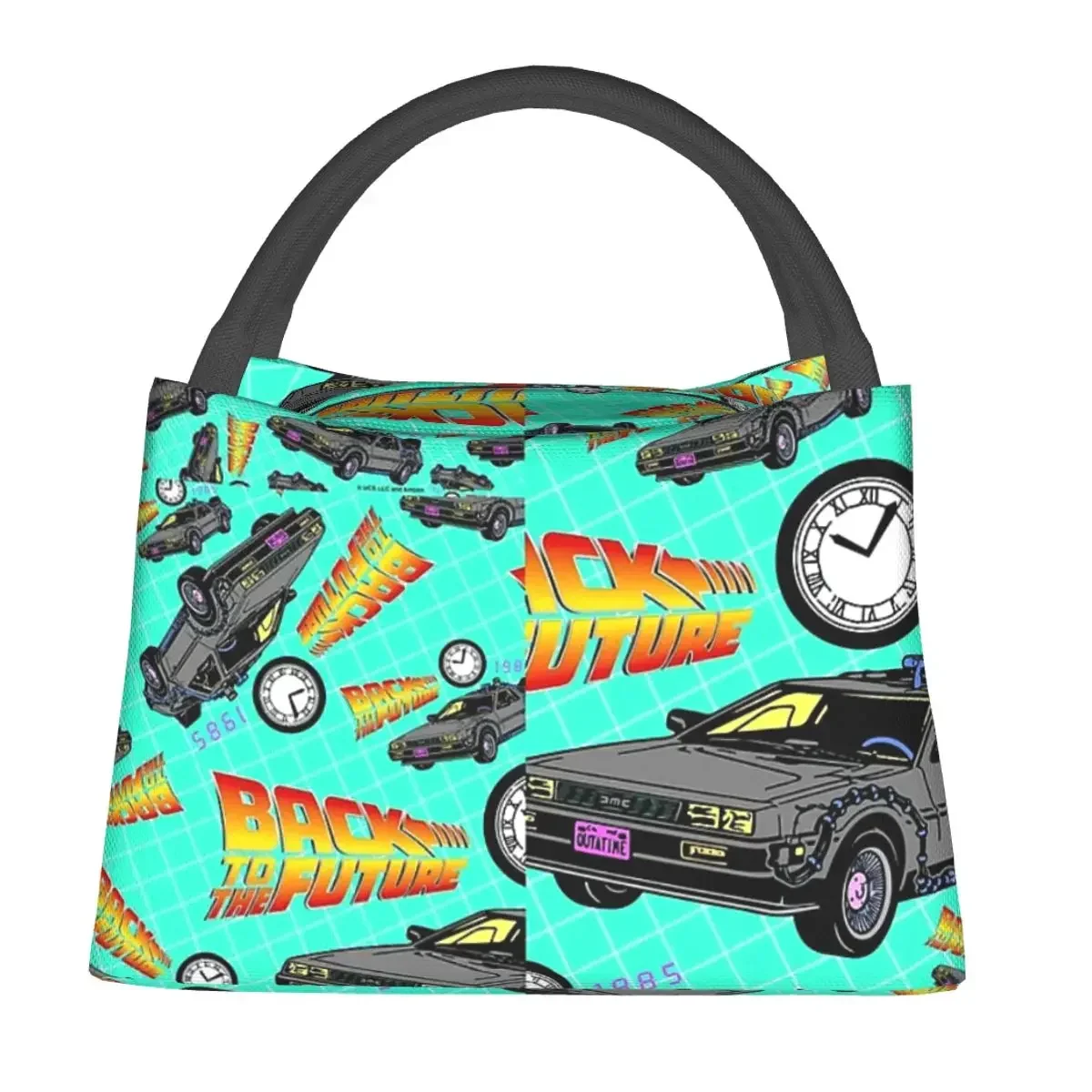 Back To The Future, DeLorean Pattern Lunch Bags Insulated Bento Box Portable Lunch Tote Cooler Thermal Bag for Woman Kids School