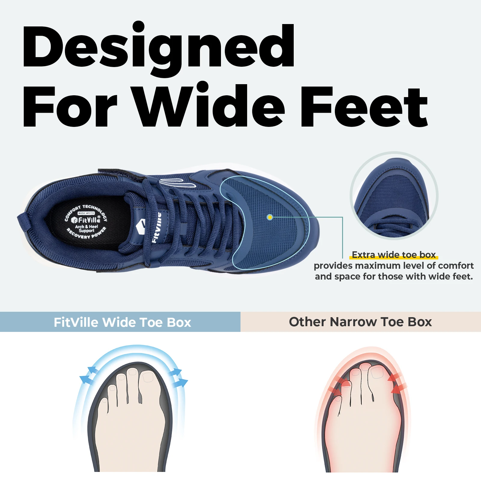 FitVille Wide Men'S Walking Shoes Diabetic-Friendly Running Sneakers With Arch Support, Cushioning Insoles For Swollen Feet