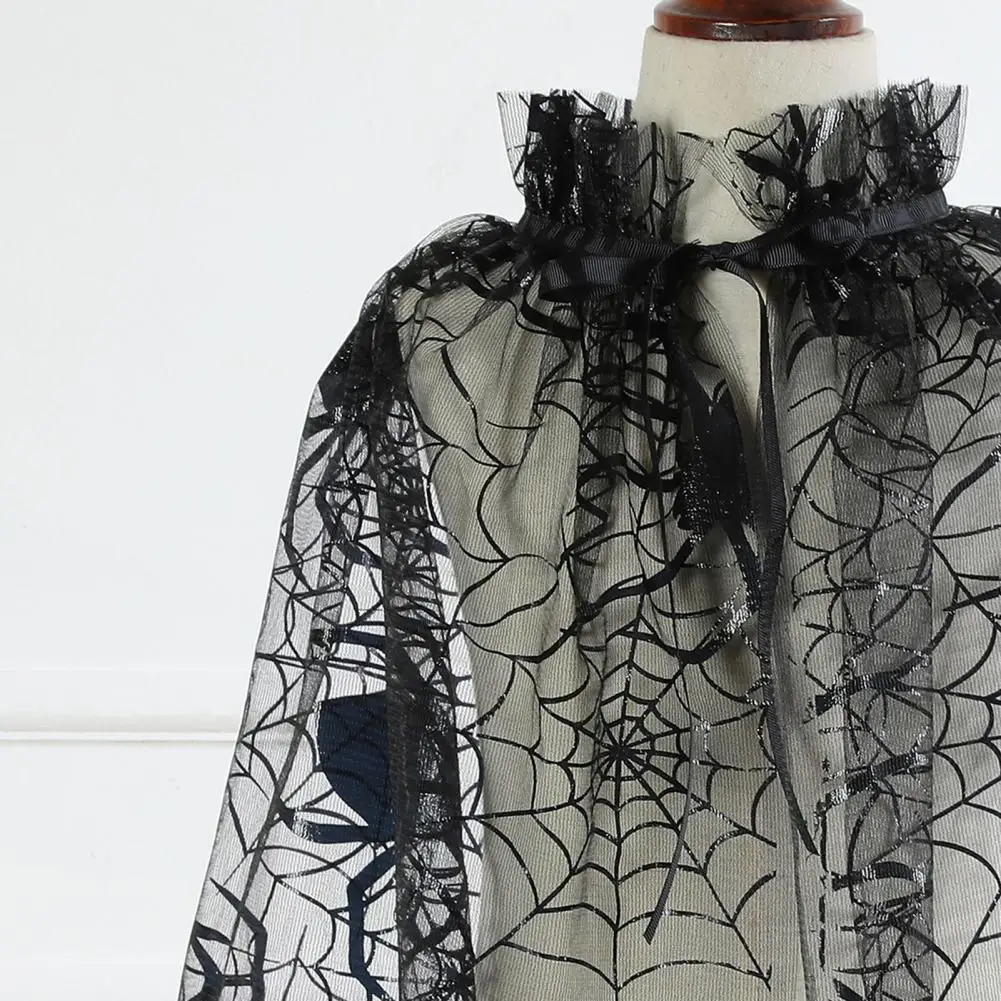 Halloween Cape Lightweight All-Match Halloween Cloak Spider Web Bat Tulle Cloak Cosplay Costume Photography Prop