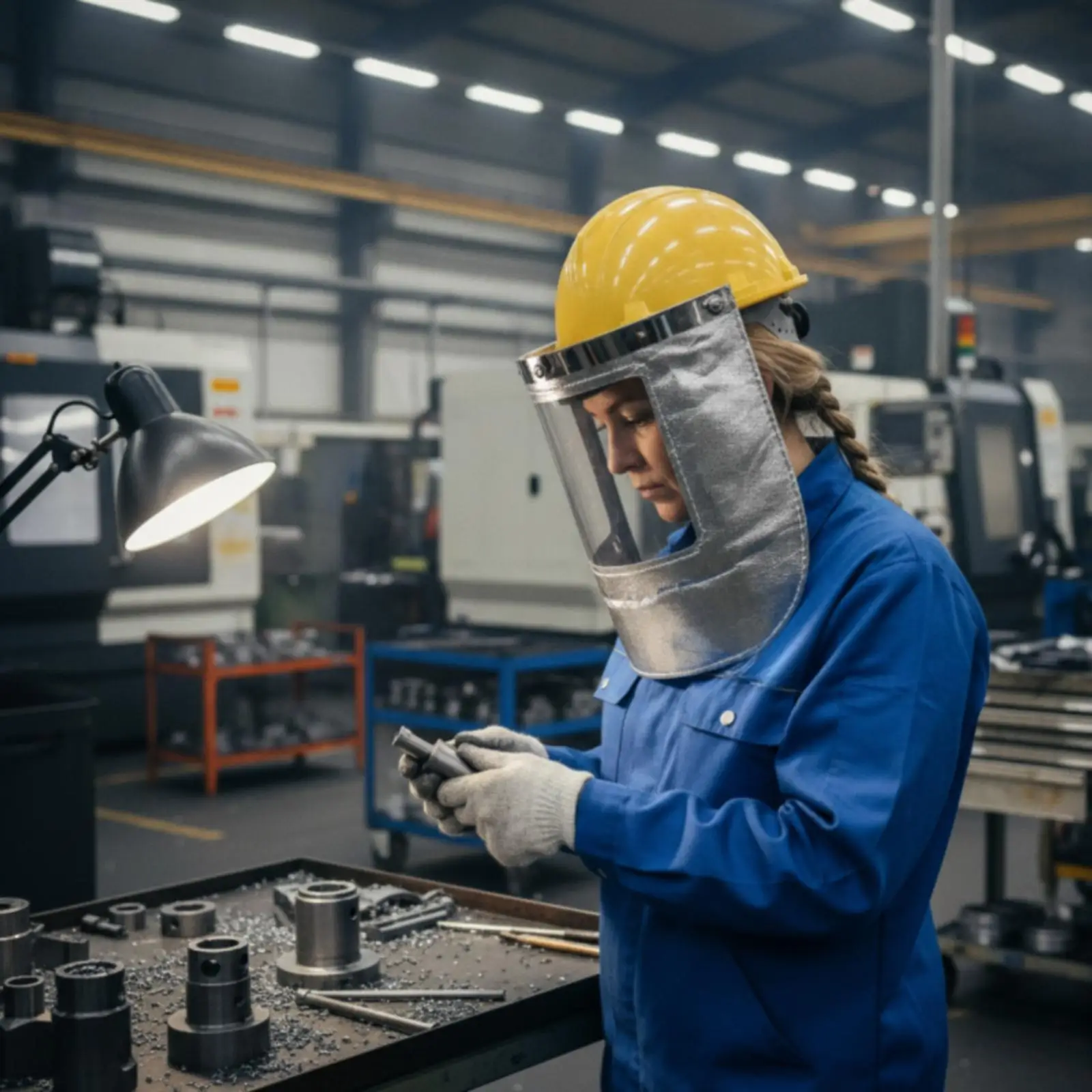 Curved Design Welding Face Mask with Stitched Foil Panels for Grinding Cutting Safety Gear