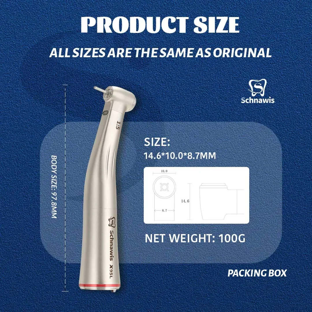 X95L Dentistry contraangulo Dental 1:5 Increasing Speed Handpiece Against Contra Angle LED Optic Fiber Quattro Spray Red Rings