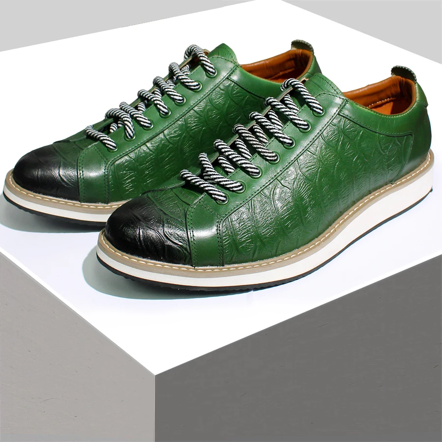 

Men's Casual Leather Shoes Green Warm Height-enhancing Lace-up Handmade Shoes Comfortable Office Elegant Banquet Men's Shoes