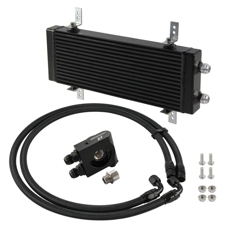 S/M/L المزدوج تمرير بار ولوحة زيت المحرك برودة ترموستاتي تصفية محول خرطوم عدة 10AN 7/8 "-14 UNF CNC الألومنيوم الأسود