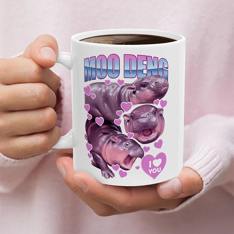 325ml hipopótamo moo deng caneca bonito hipopótamo copo de café da manhã dos desenhos animados caneca cerâmica engraçado copos de água café da manhã leite xícara de chá