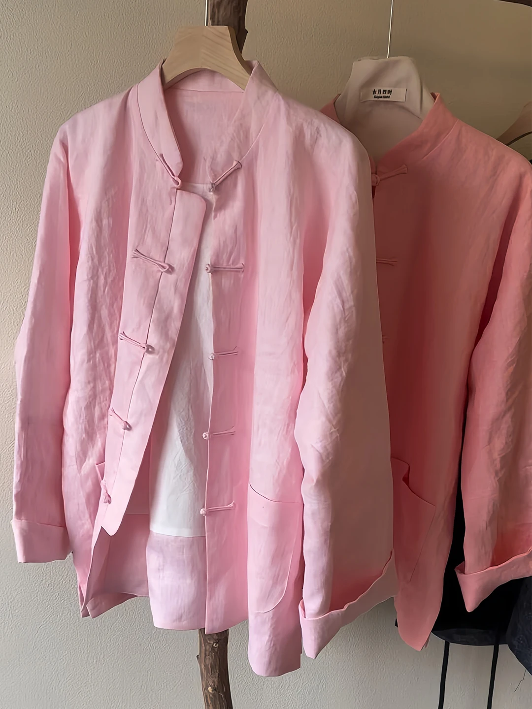 New Chinese Style Pink Linen Button Coat Women's Fashionable Age-Defying High-End Cotton-Linen Sunscreen Cardigan