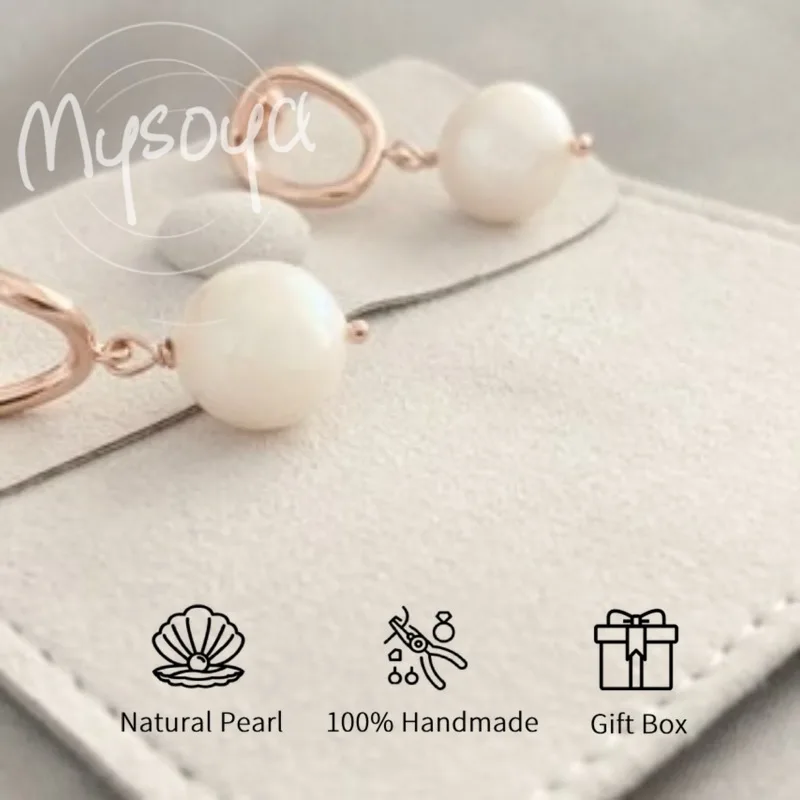 

MYSOYA White Baroque Freshwater Pearl Earrings 8-9mm With A Gift Box, For Her/Him, Birthday/Wedding/Christmas/New Year Gift