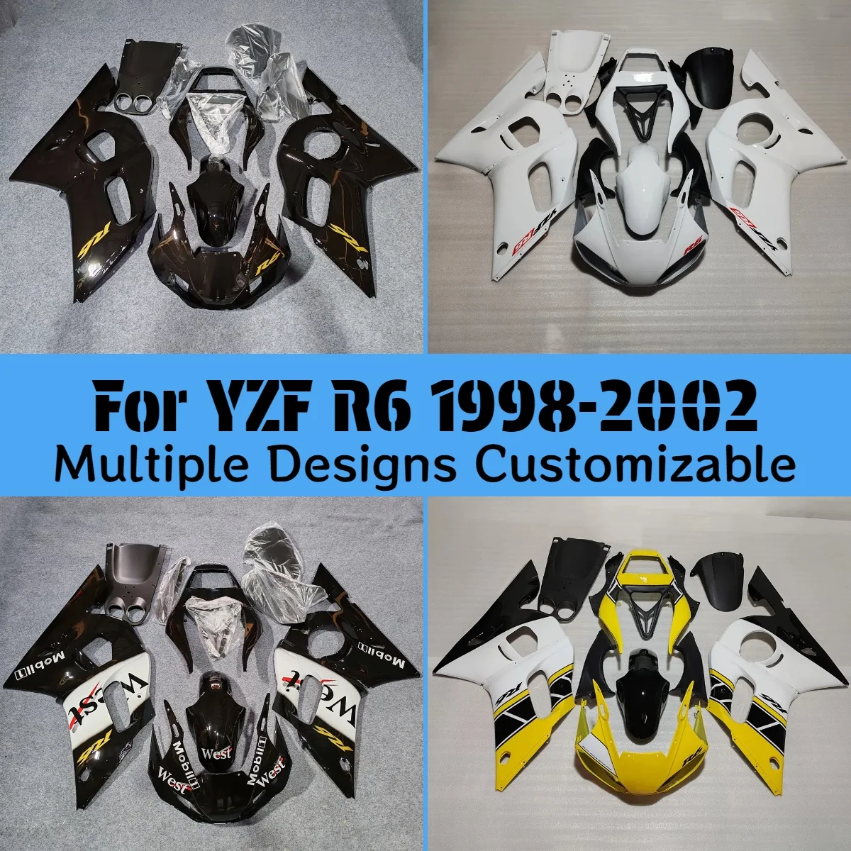YZF R6 1998 1999 2000 2001 2002 ABS Fairing Set for YAMAHA YZFR6 98 99 00 01 02 Painted Fairings Kit Injection Molding Fit