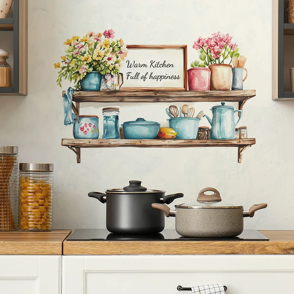 Bemaltes Küchenregal, Küche, Esszimmer, Zuhause, Wandhintergrundverschönerung, dekorative Wandaufkleber