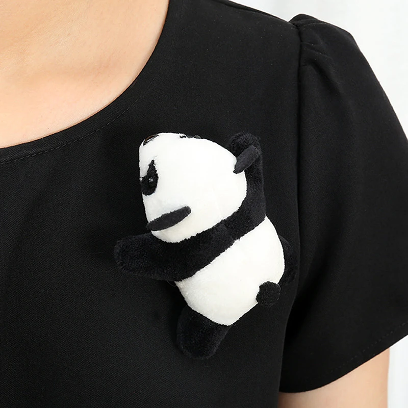 New Little Panda Brooch Plush Doll Bear Panda Animals Cartoon Pin Fluffy Plush Cute Brooch Pin Accessories Schoolbag Clothing