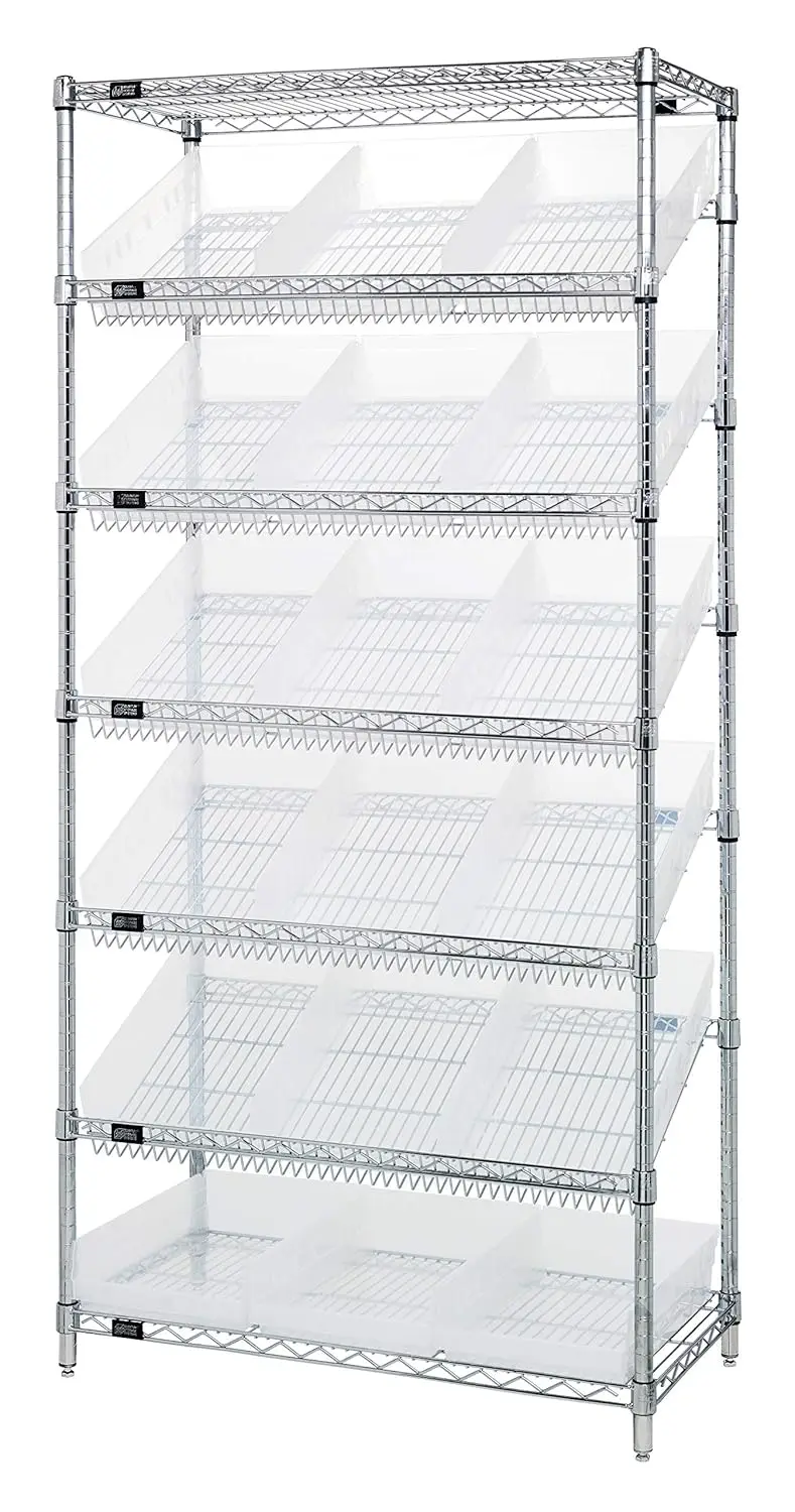 

Complete 7-Shelf Stationary Wire Workstation Includes 18 Clear Bins