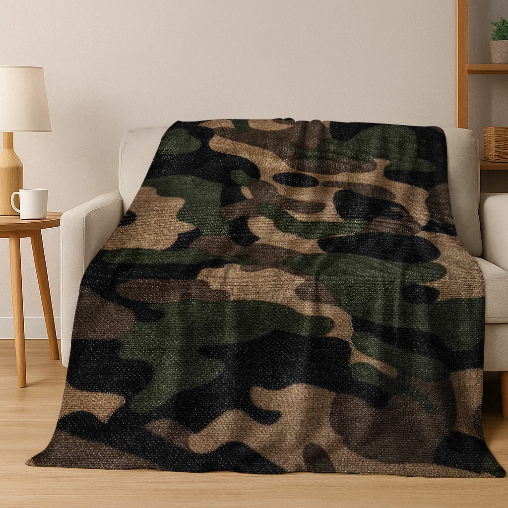 Colorful Military Colorful Camouflage Flannel Blanket Soft Warm Blanket for Bedroom Room Living Room Travel Camping Picnic Gift