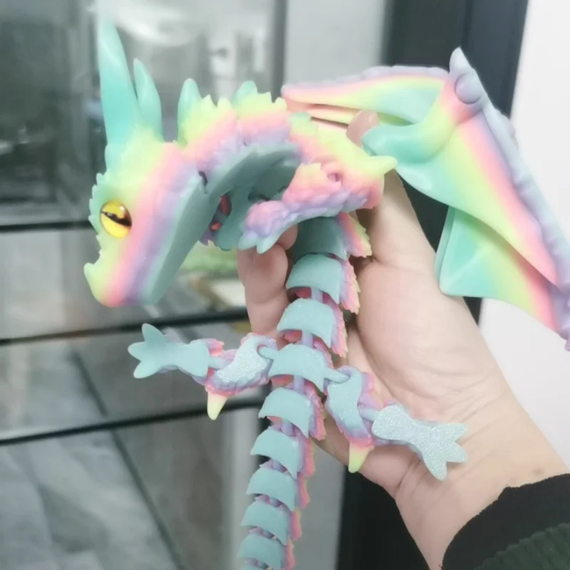 

3D печатный двойной угловой летающий дракон с крыльями, несколькими суставами, гибкая и подвижная модель лазерного градиента для просмотра игрушки