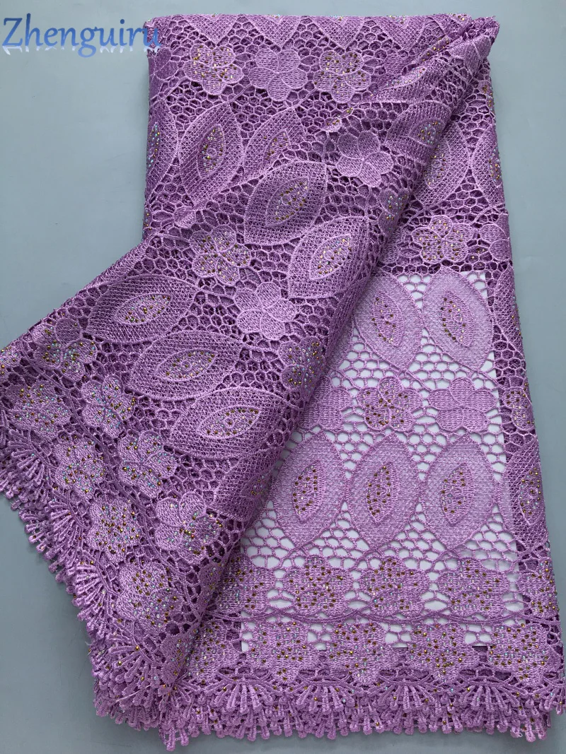 2025 Nigerian Cord Guipure Lace Fabric High Quality Rhinestones Knitted African Lace Fabric Water Soluble for Party Dress A4215