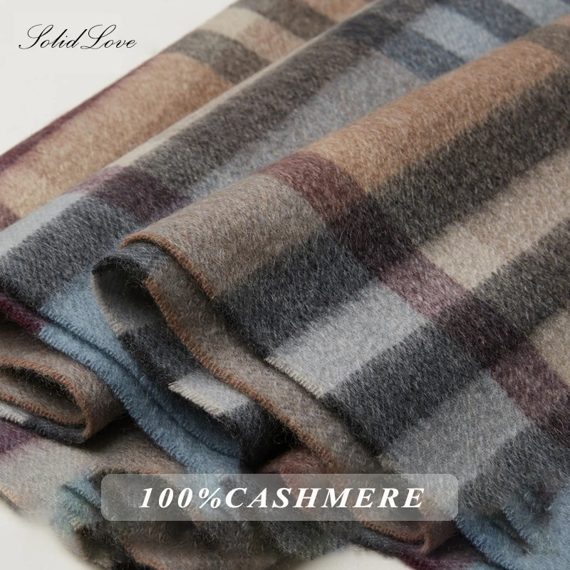 Men Scarf Pure Cashmere Scarf Thickened Warm Tassel Plaid Business Cashmere Scarf In Autumn and Winter.