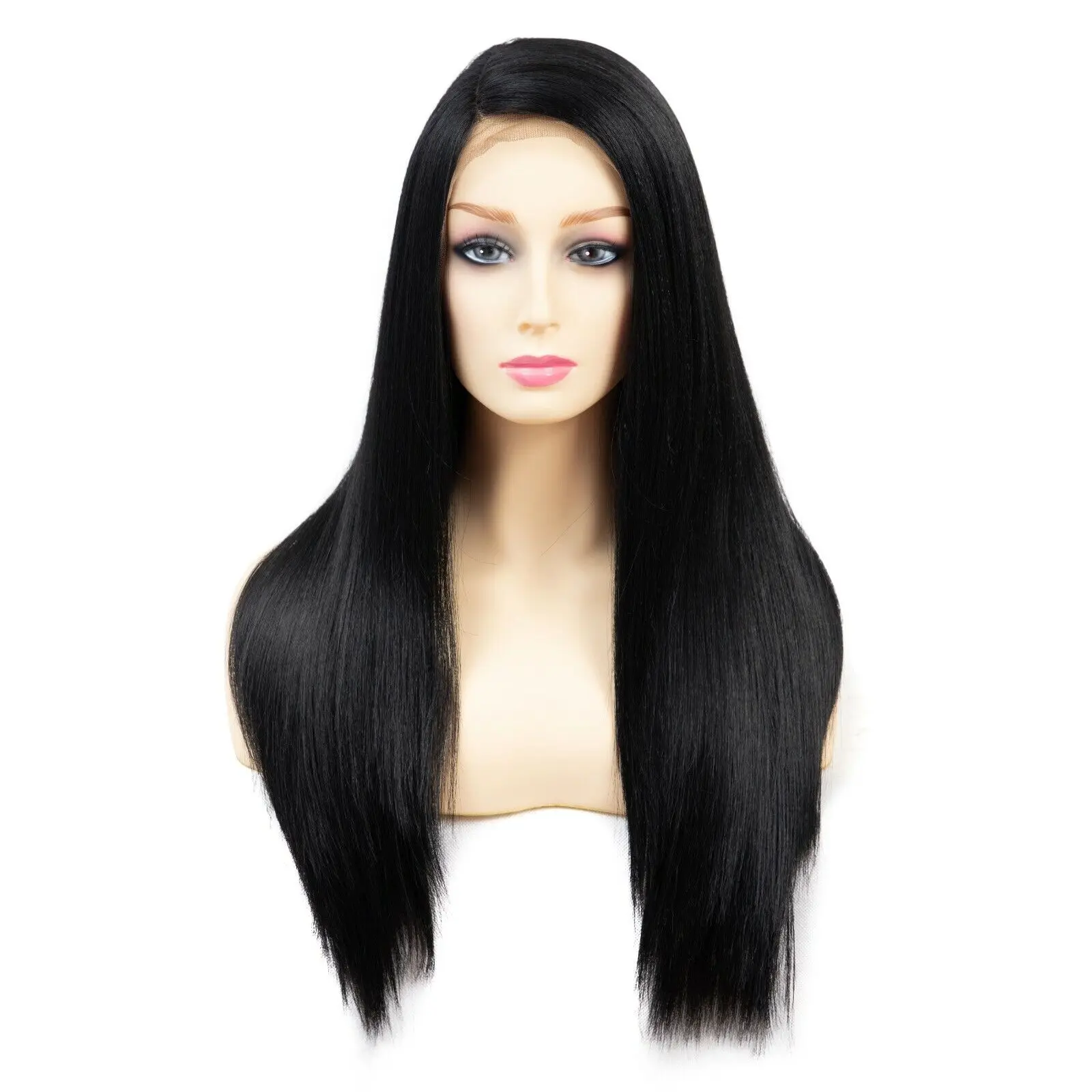 

24" Kanekalon Hair 130% Density Straight Lace Front Side Part Long wig