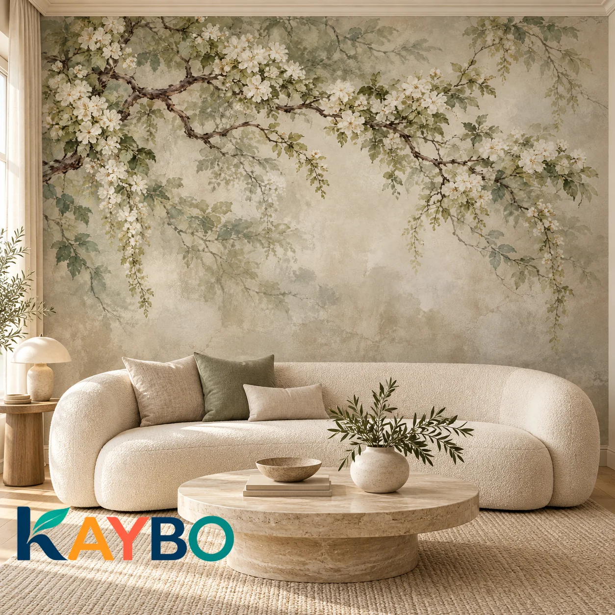 Floral Wall Mural Vintage Bloom Branches Botanical Watercolor Wallpaper Non Self Adhesive Bedroom Living Room Neutral Home Decor