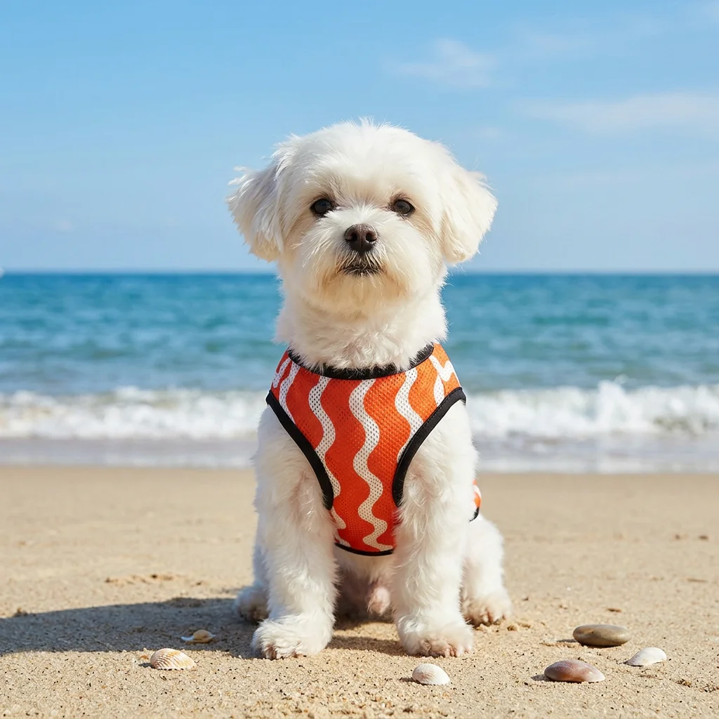 Chaleco malla transpirable para perros y gatos – Estampado ondas azul - imagen 4
