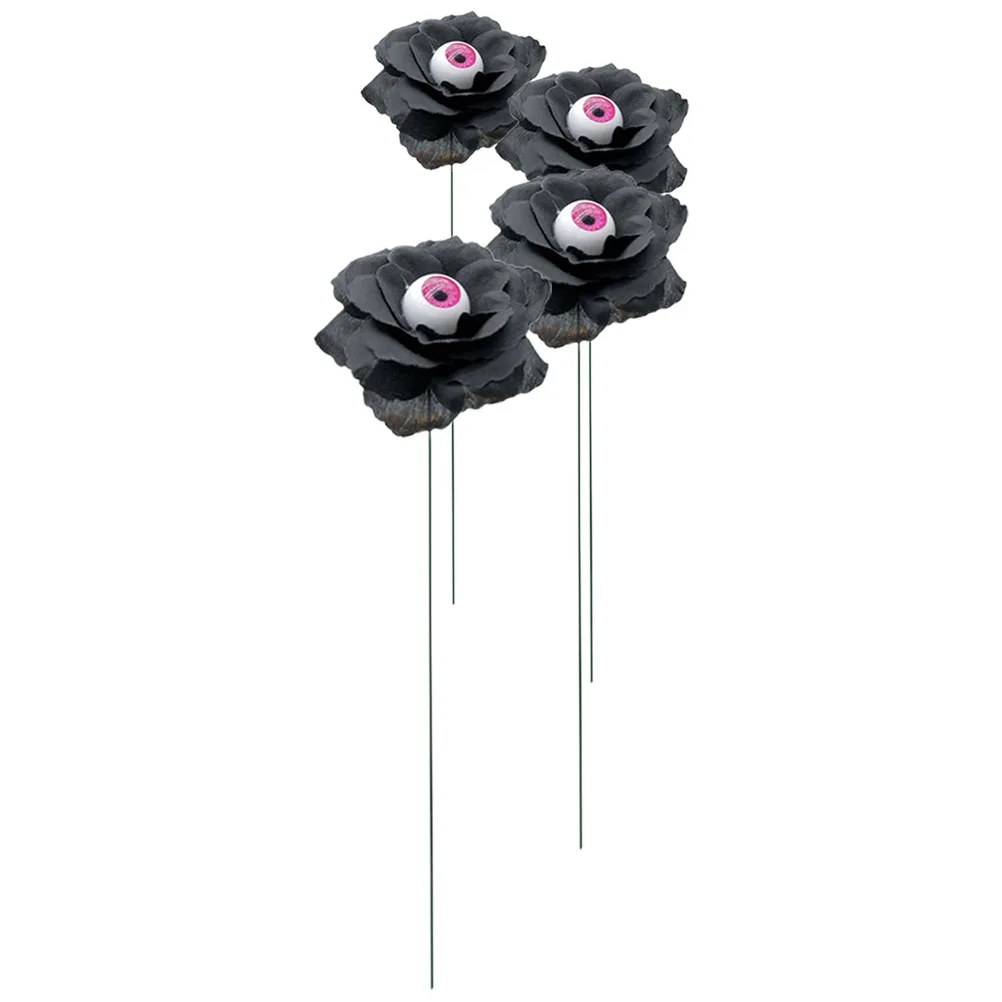 

4 Pcs Outdoor Black Rose Decoration Halloween Yard Signs Mini Decorations for Porch